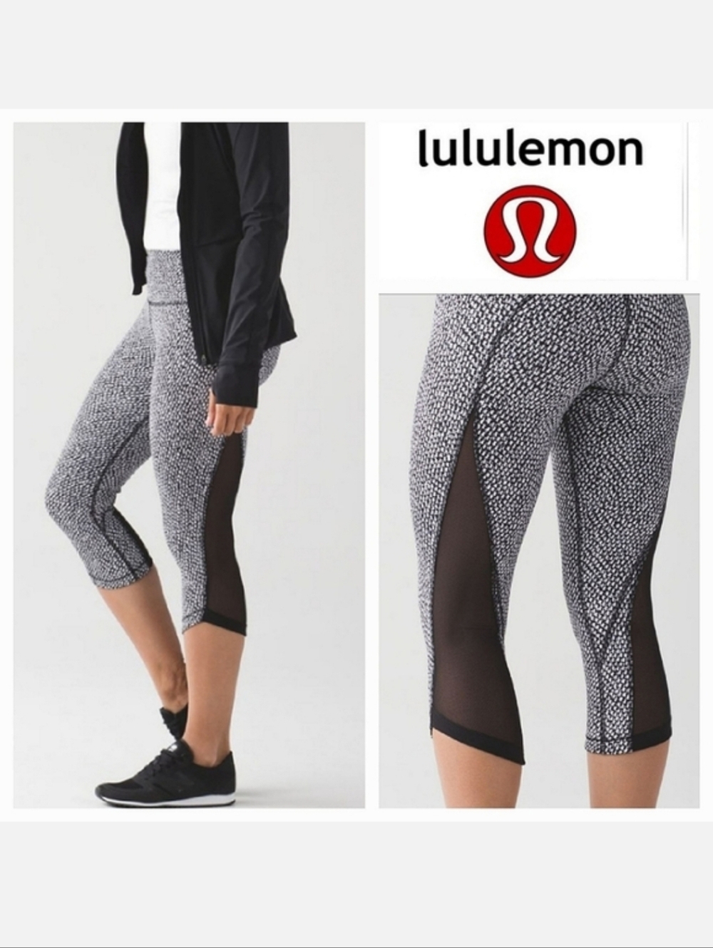 Lululemon Run Around Crop Scatter Star Arctic Grey & Black Capri Leggings Sz XS